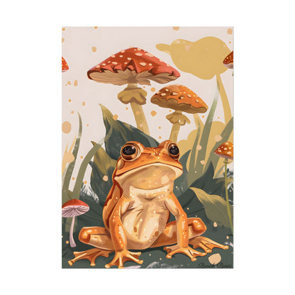 Retro Frog's Smile: Colorful Mushroom Illustration - Poster