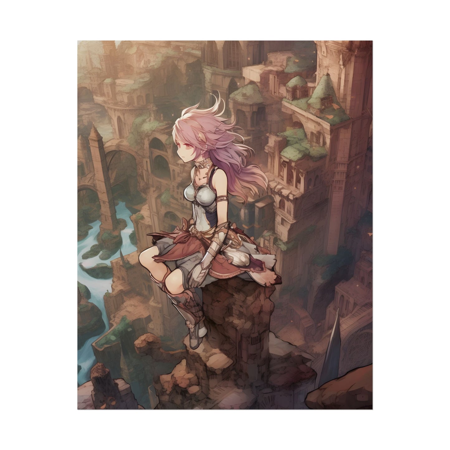 Dramatic Anime Feather: Detailed Urban Artwork - Poster