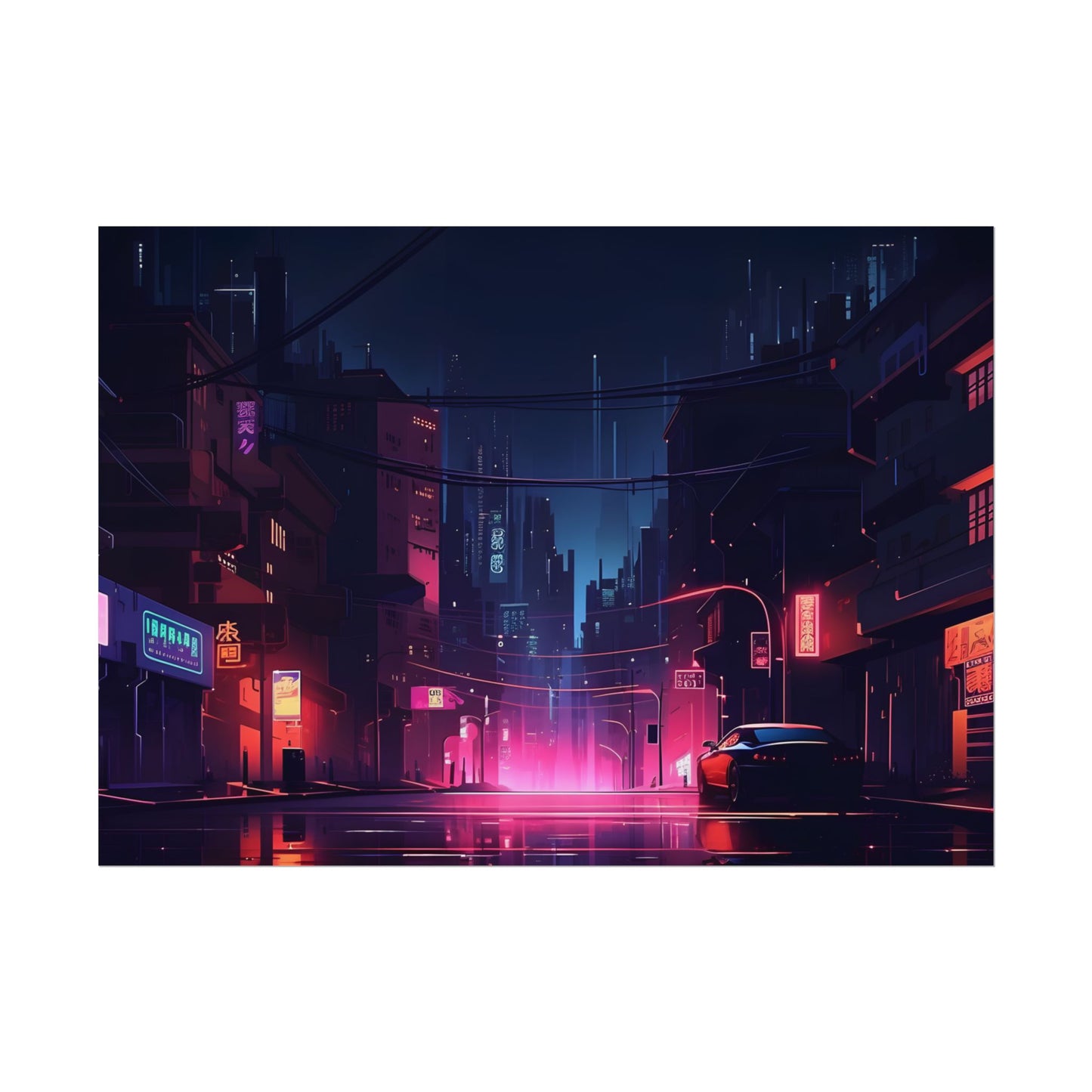 Melancholic Night: A Cyberpunk Urban Landscape - Poster