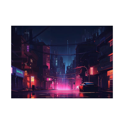 Melancholic Night: A Cyberpunk Urban Landscape - Poster