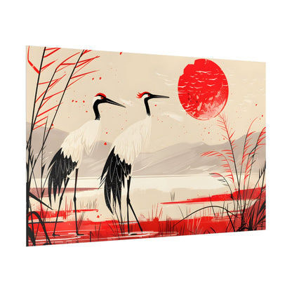 Peaceful Cranes in Serene Nature: Landscape Artwork - Poster