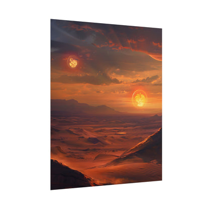 Peaceful Tatooine Sunset: Barren Desert Landscape - Poster