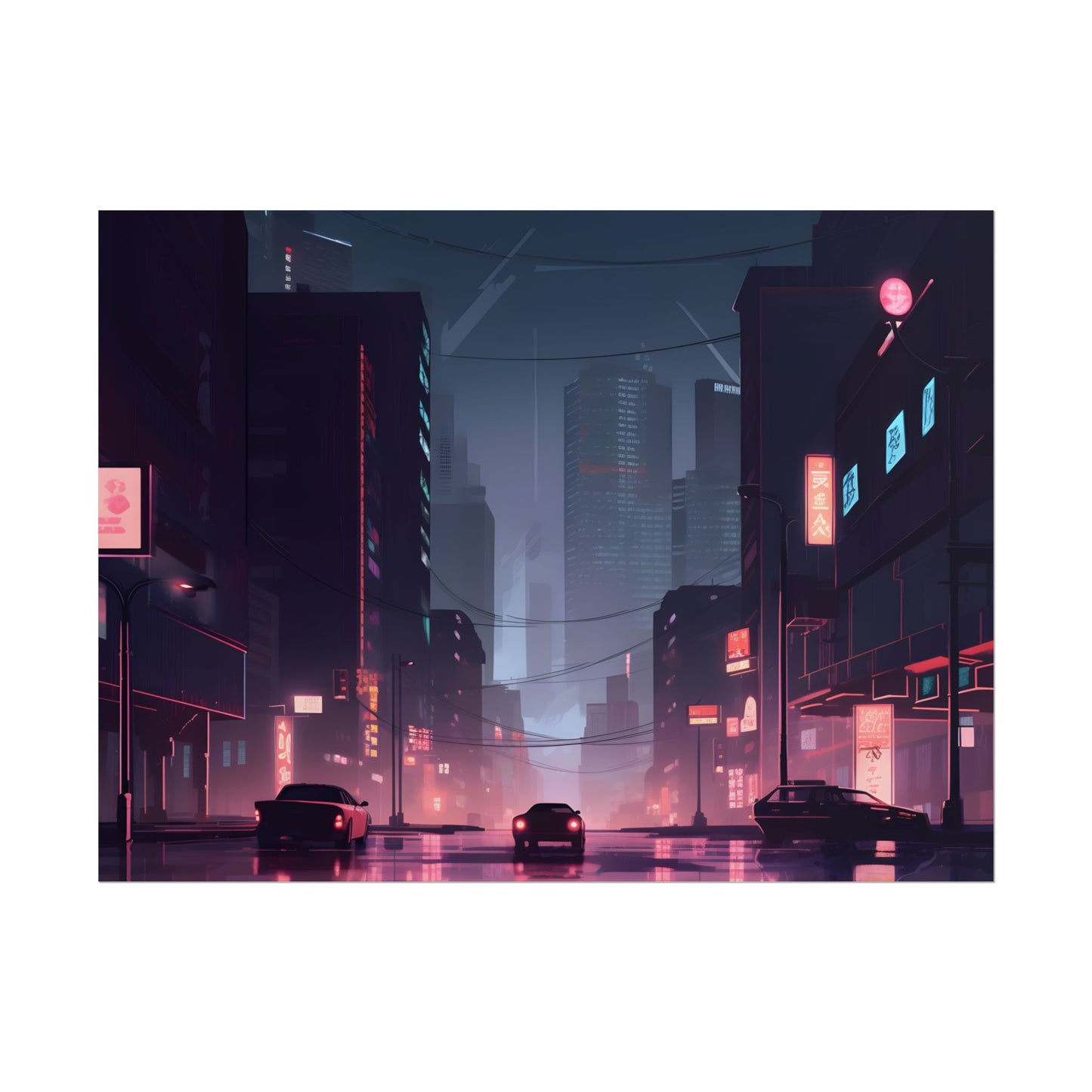Cyberpunk Night: Melancholic Cityscape - Poster