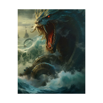 Mythical Sea Monster: Calming Green Scaled Creature Art - Poster