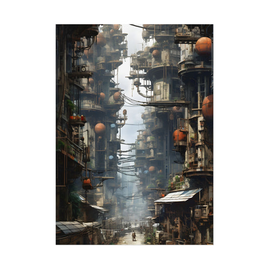 Post-Apocalyptic Steampunk Cityscape: Desolate Ruins Digital Art - Poster