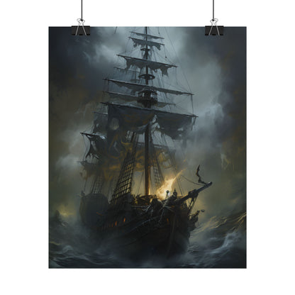 Eerie Pirate Ghost Ship: Sailing Seascape Artwork - Poster