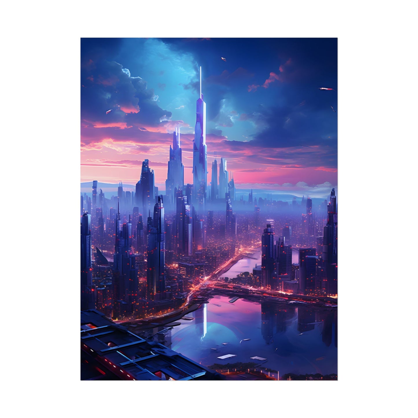 Cyberpunk Dystopia: Futuristic Cityscape Digital Art - Poster