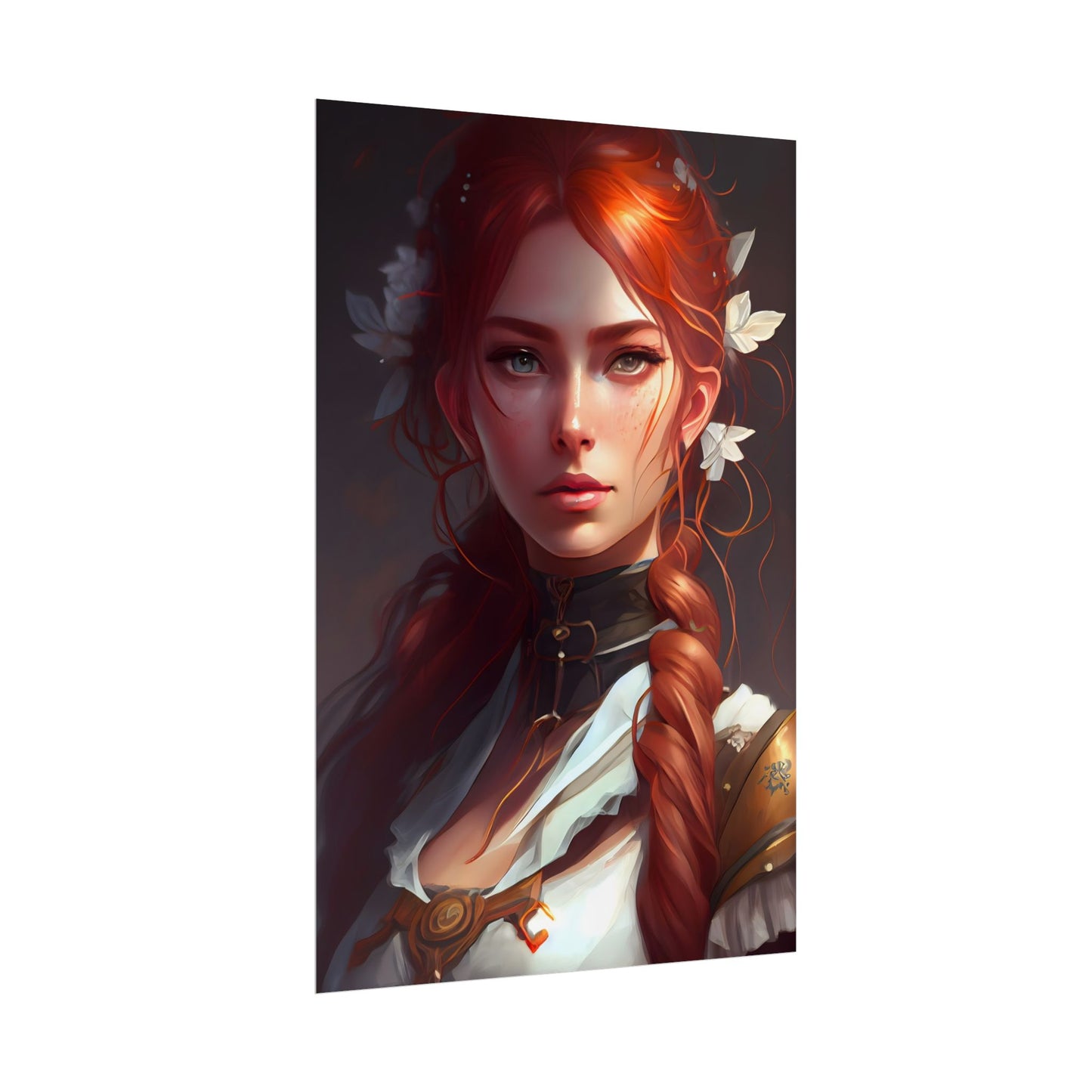 Elegant Redhead Portrait: Dark Background Artwork - Poster
