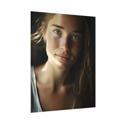 Grinning Woman: Close-Up Portrait with Joyful Expression - Poster
