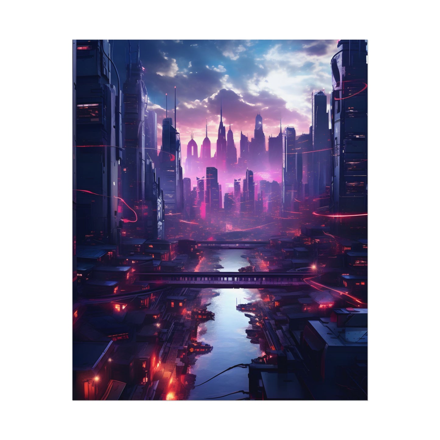 Dystopian Cyberpunk Cityscape: Neon Futuristic Artwork - Poster