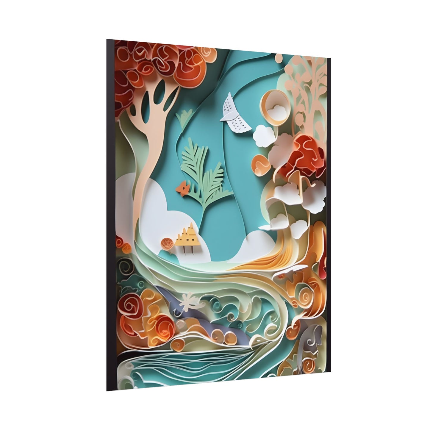 Paper Quilled Beach Sunset: Calming Beach Landscape Artwork - Poster