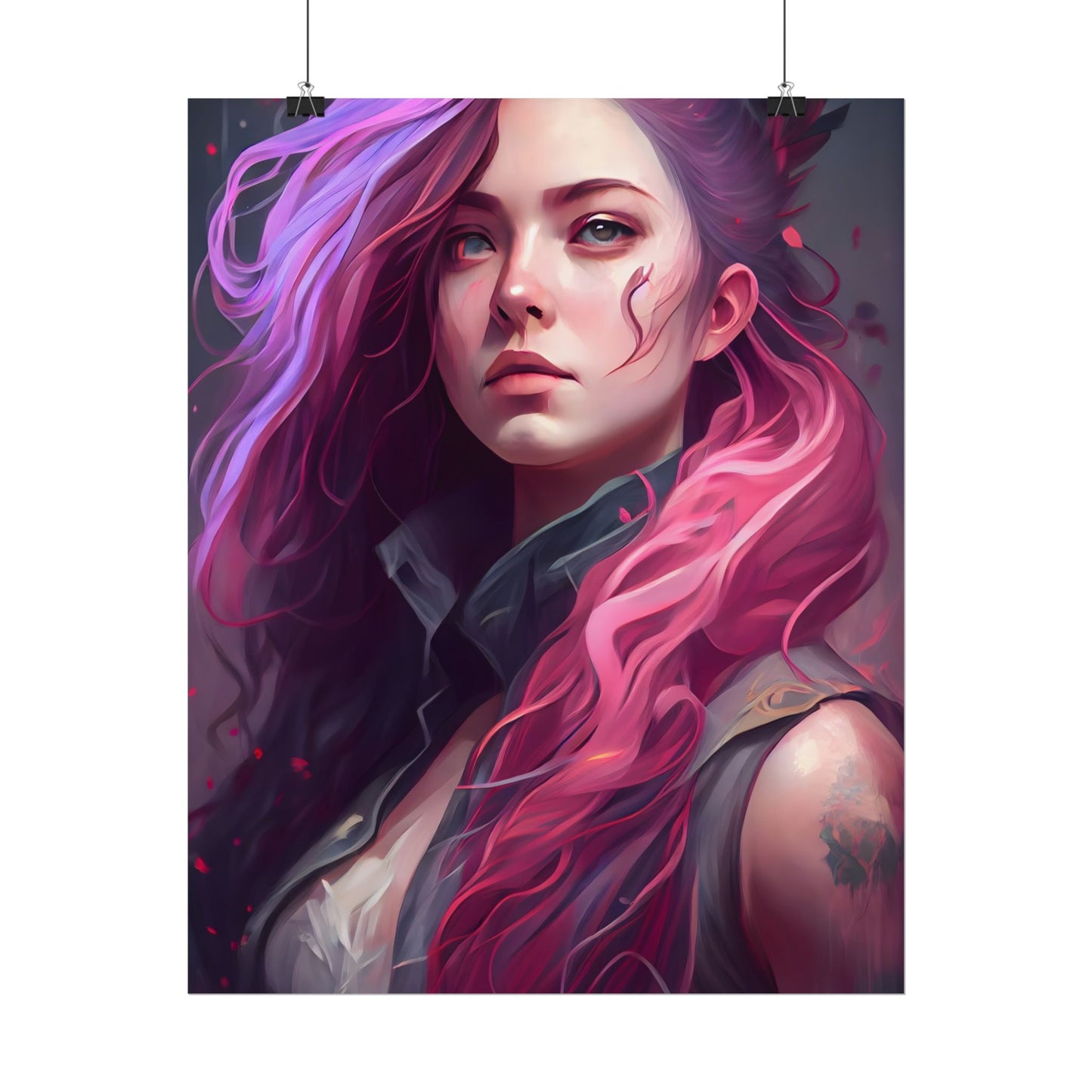 Astonishing Female Portrait: Stylized Pink Hair Artwork in Dre - Poster