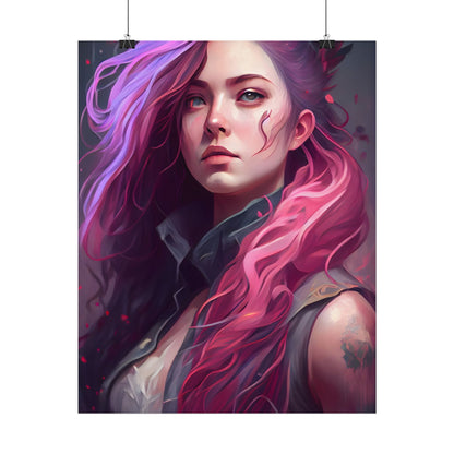 Astonishing Female Portrait: Stylized Pink Hair Artwork in Dre - Poster