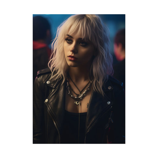 Cyberpunk Blonde Woman: Fashionable Portrait in Close-Up - Poster