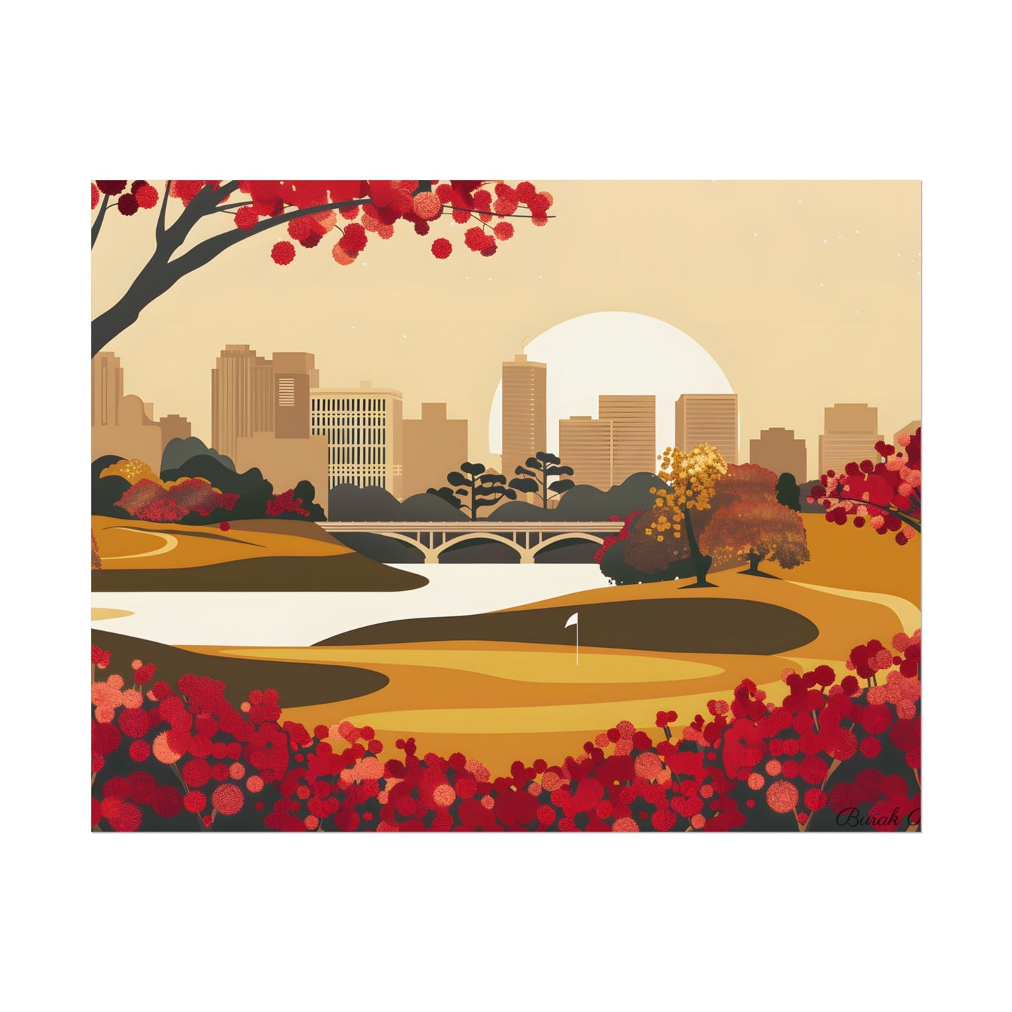 Retro Golf Illustration: Classic Course Scene - Poster