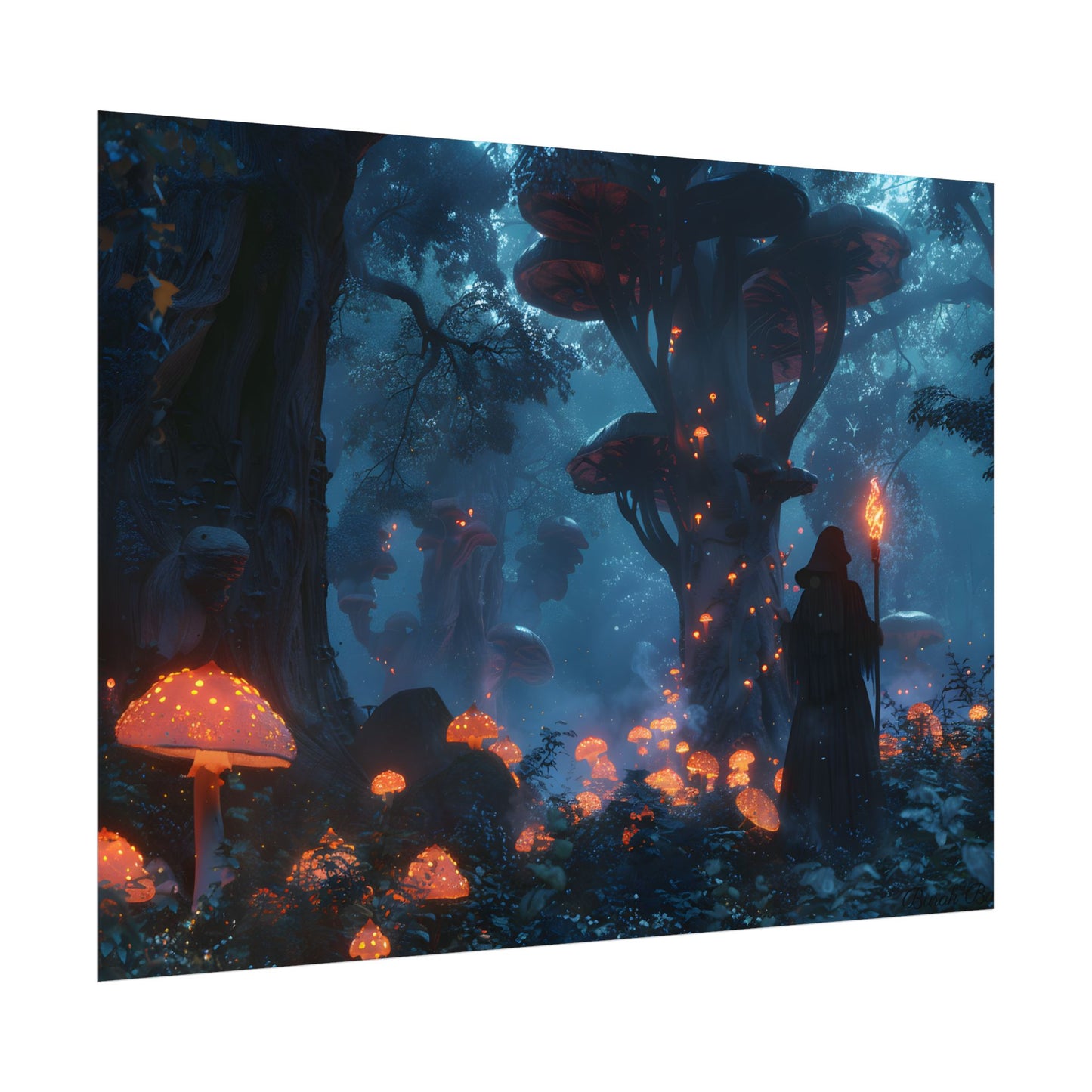 Mystical Forest Encounter: Vibrant Witch Artwork - Poster