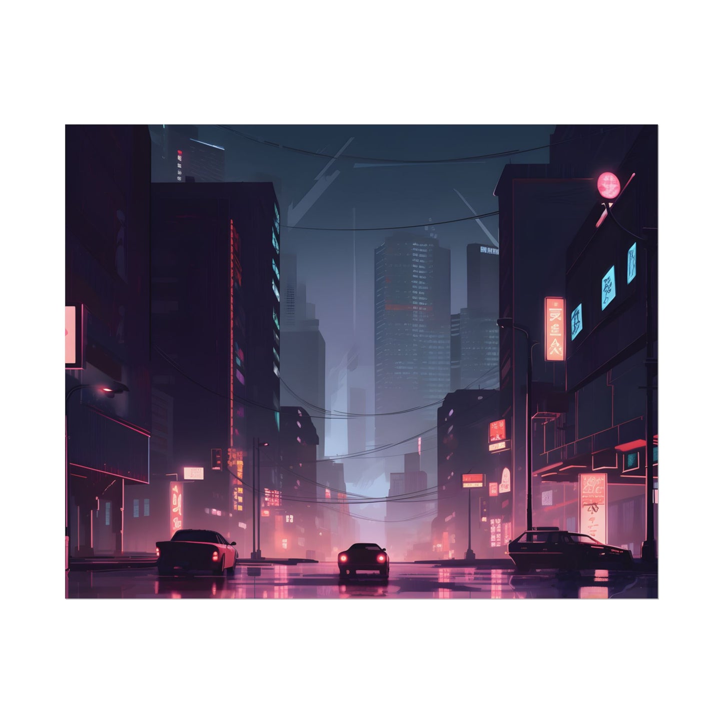 Cyberpunk Night: Melancholic Cityscape - Poster
