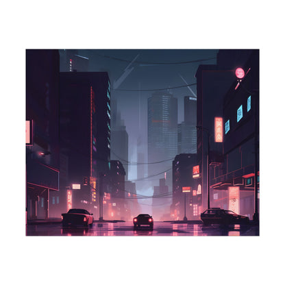 Cyberpunk Night: Melancholic Cityscape - Poster