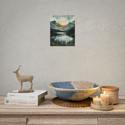 Serene Mountain Lake: Birds in Flight - Natural Art - Poster