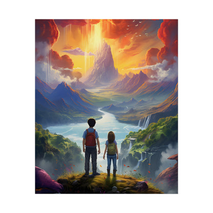 Girl, Boy, Meadow: A Peaceful Cloudy Day Artwork - Poster