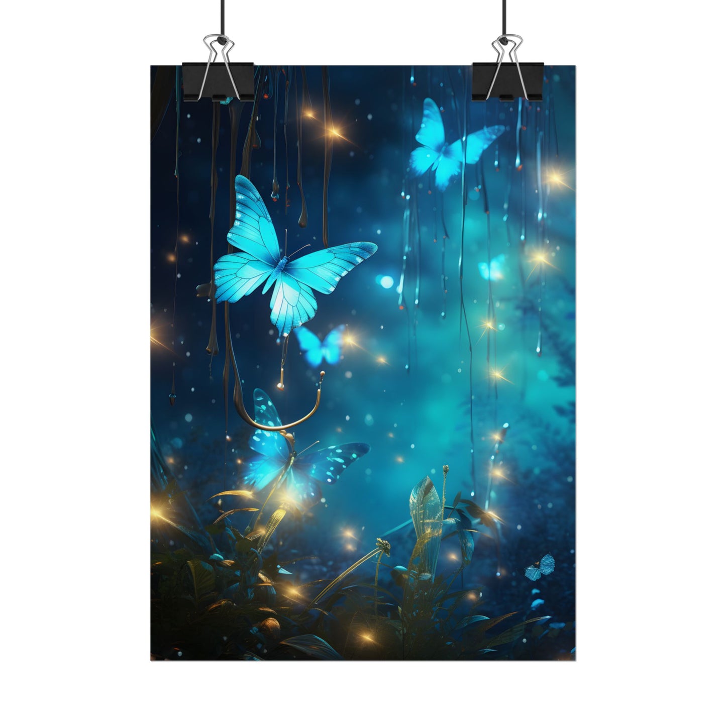 Fantasy Night Forest: Bokeh Glow Digital Artwork - Poster