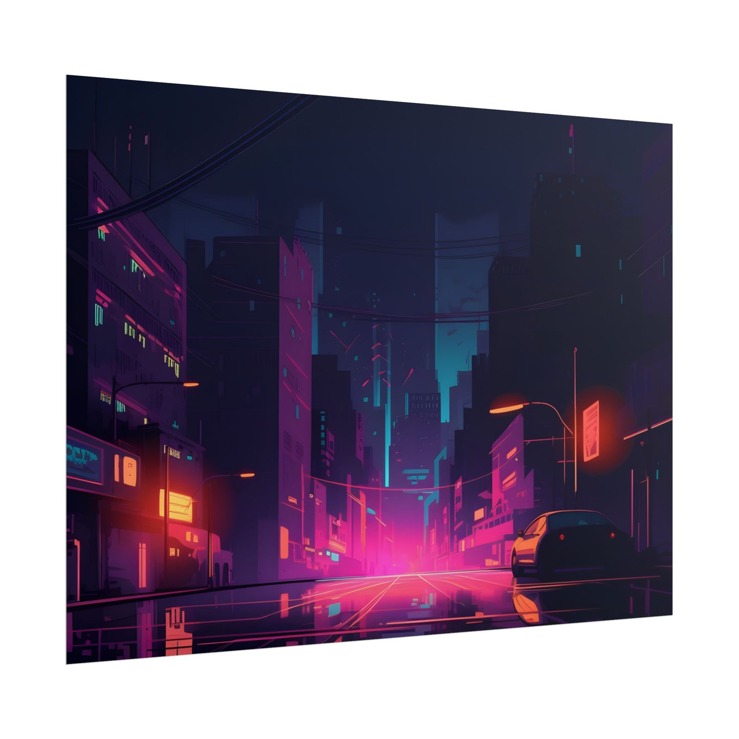 Cyberpunk Night: Moody Cityscape with Unique Architecture - Poster