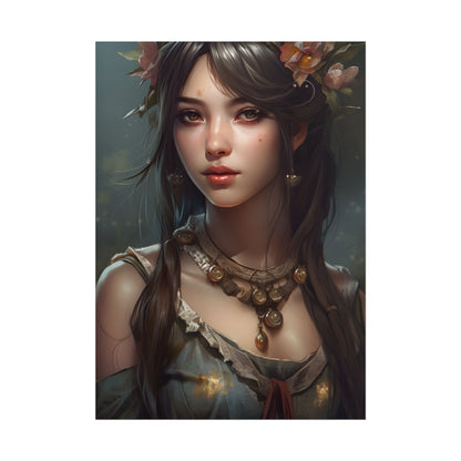 Realistic Female Portrait: Black Haired Beauty - Poster
