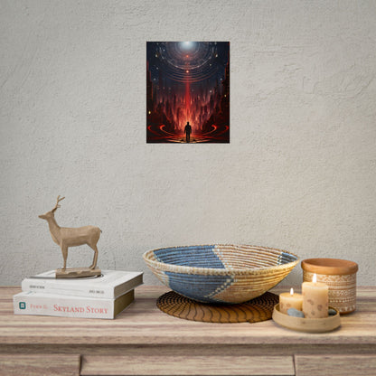 Futuristic Cityscape: Neon Sky Meets Nature's Harmony - Poster