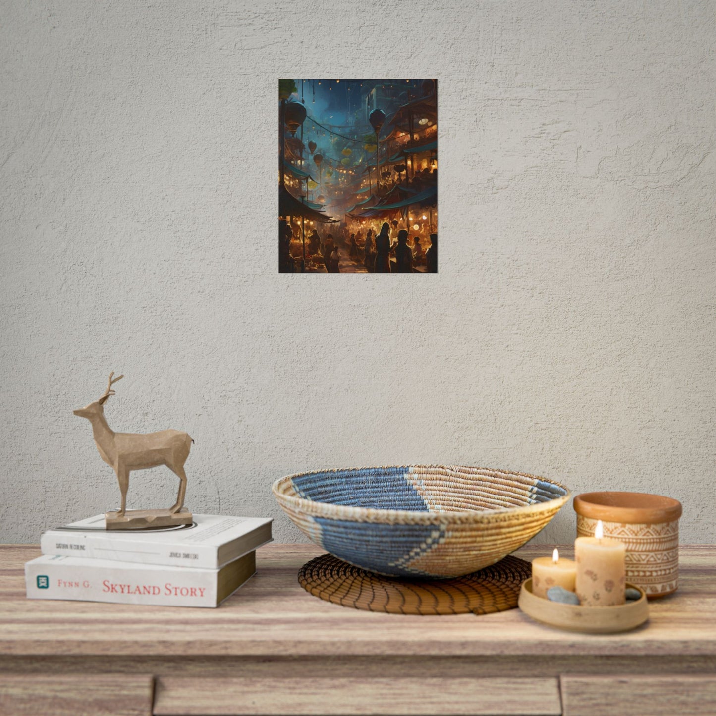 Enchanting Night Street Food Market: Colorful Artwork - Poster