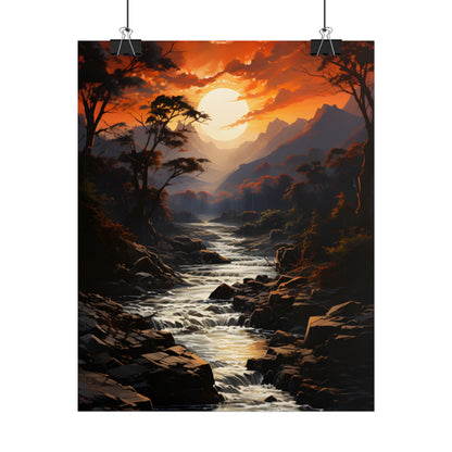 Breathtaking Waterfall: Impressionist Oil Painting in Serene Atmosphere - Poster