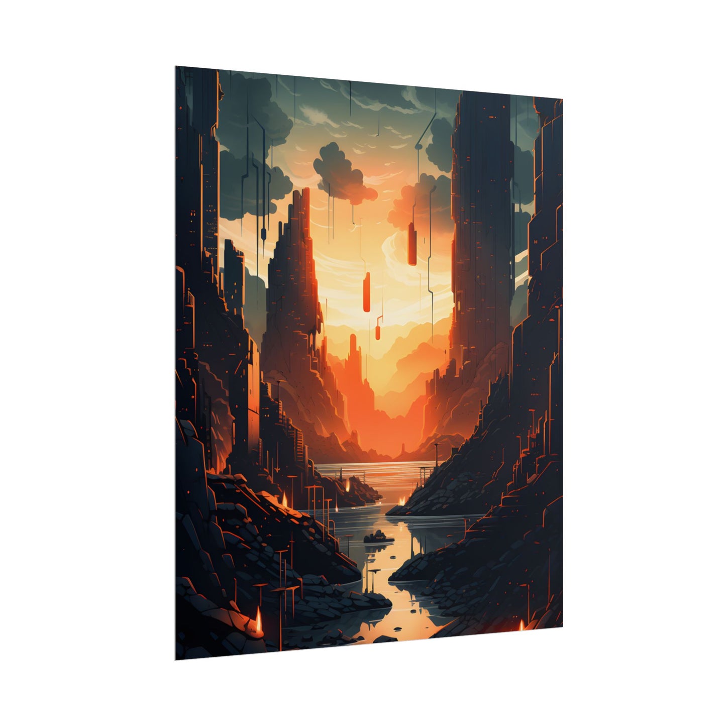 Cyberpunk Metropolis Ablaze: Nocturnal Digital Masterpiece - Poster