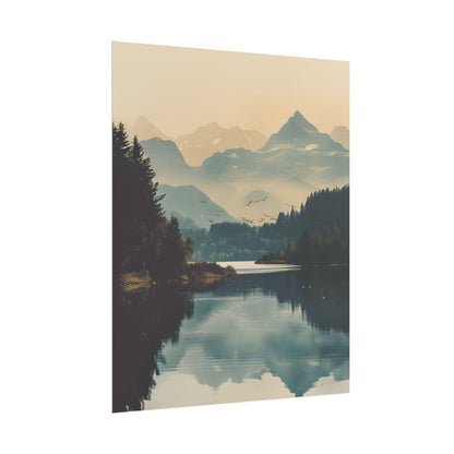 Serene Mountain Lake Aerial: Birds Eye View Artwork - Poster