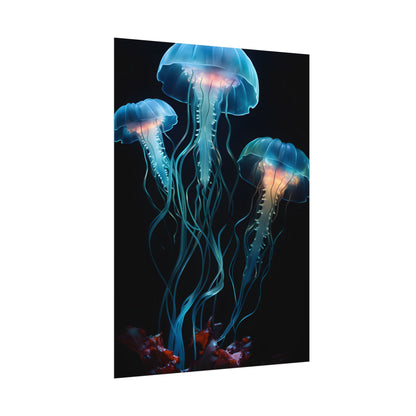 Bioluminescent Oceanic Ballet: Ethereal Underwater Dance - Poster