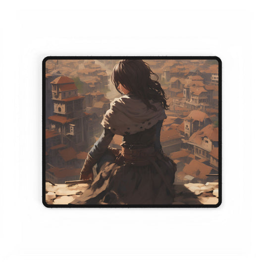Dramatic Character Illustration: Bird's Eye View in Motion - Desk Mat