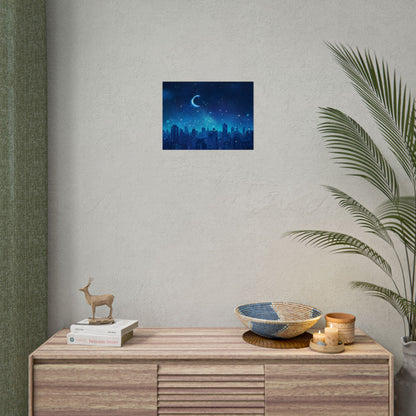 Peaceful Night Sky with Crescent Moon: Starry Digital Art - Poster