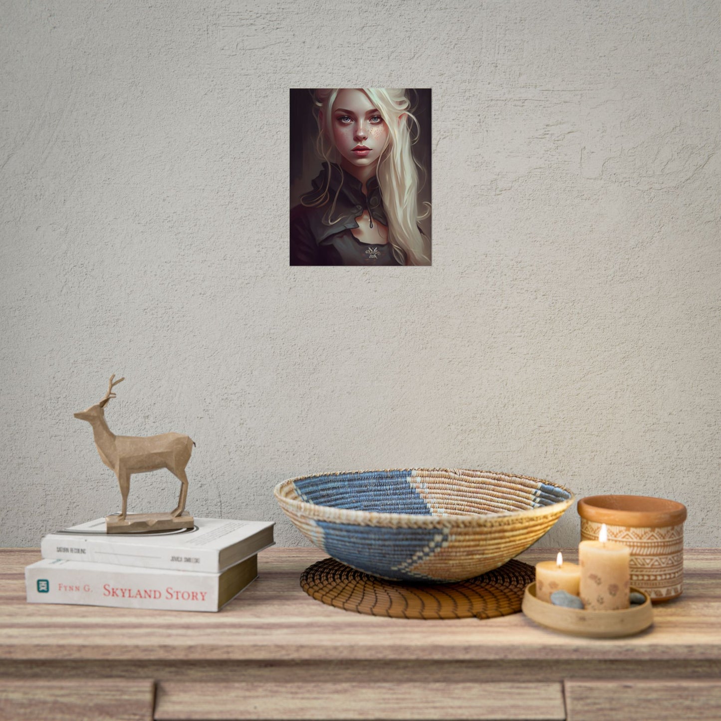 Blonde Portrait: Elegant Woman in Black Dress - Poster