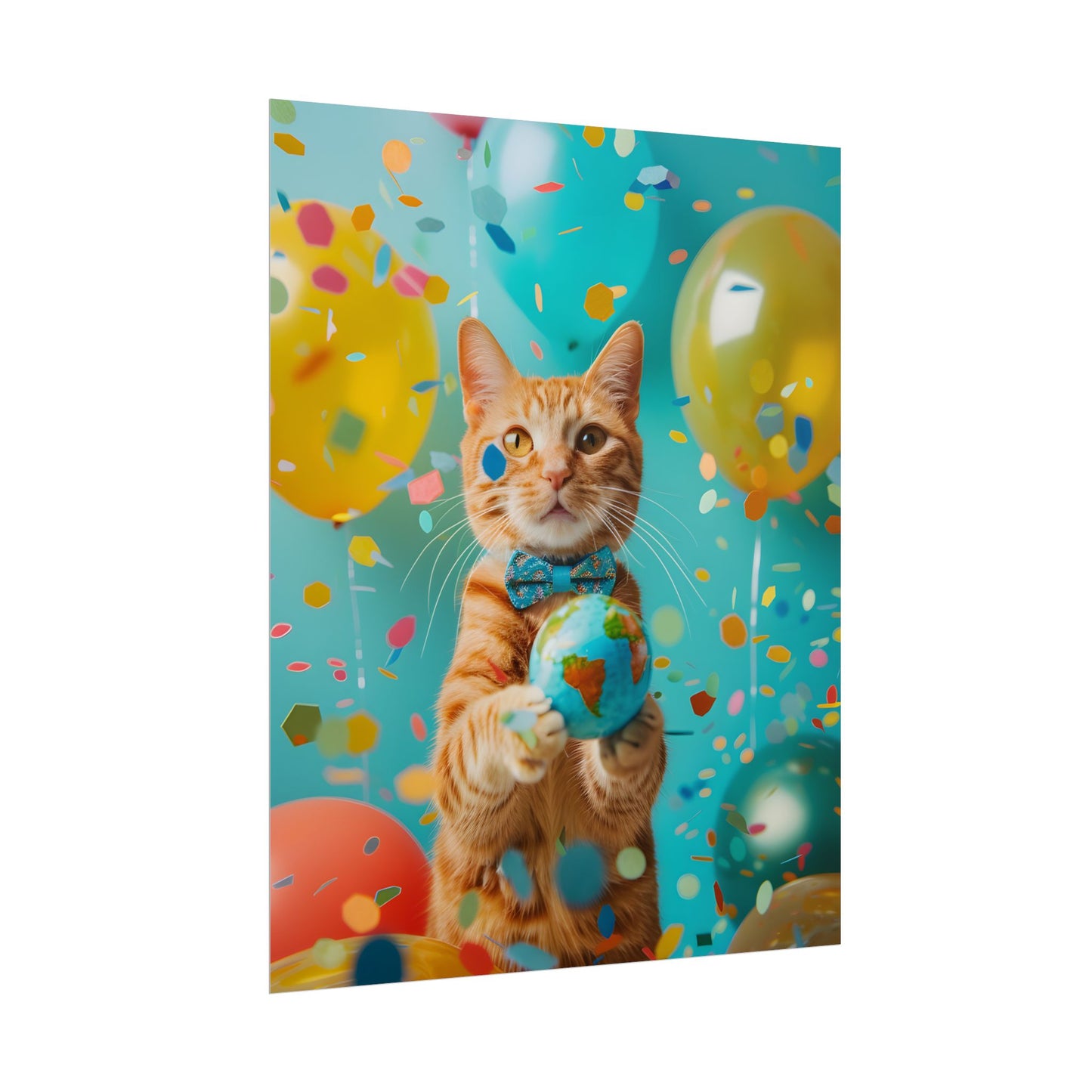 Charming Whiskers: Cat in Bow Tie with Mini Flag - Poster