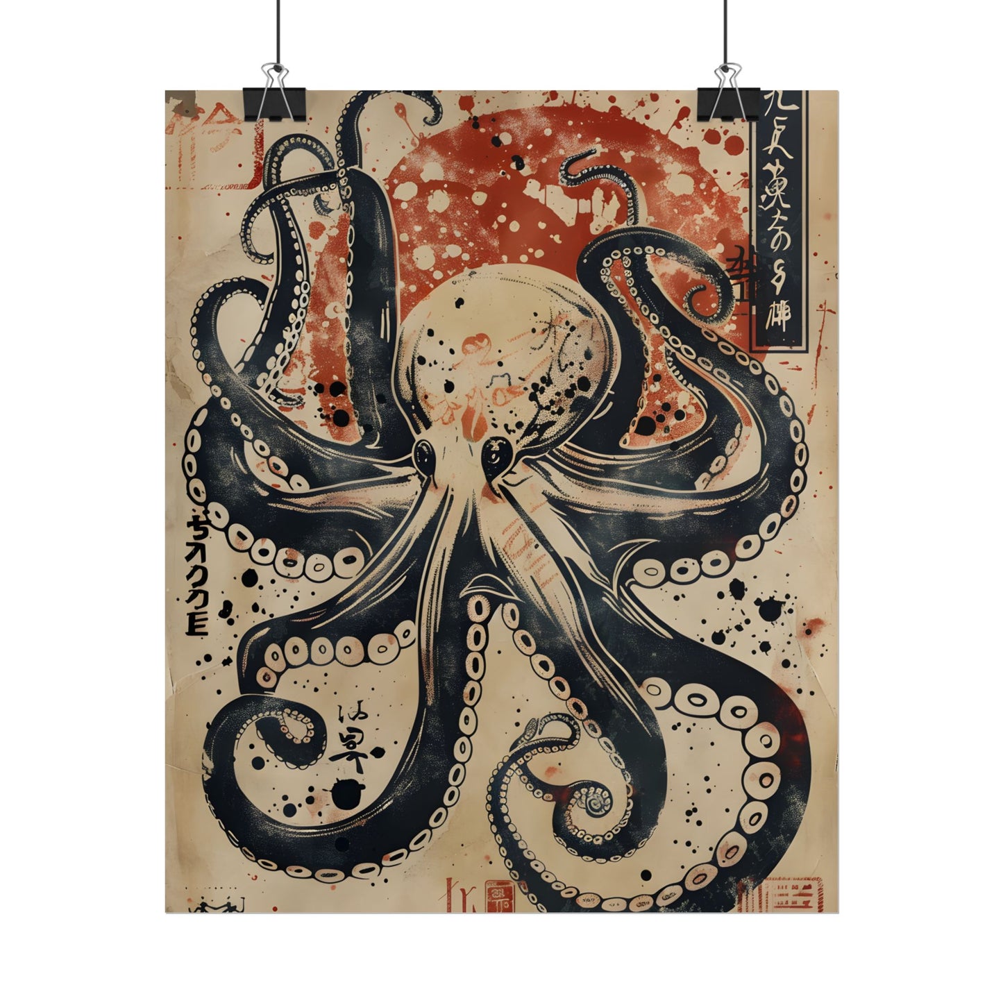 Stylized Octopus: Vibrant Japanese Ukiyo-E Artwork - Poster