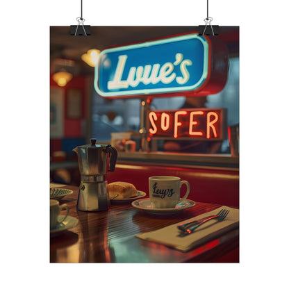 Retro Kitchen Diner Scene: Cozy Coffee Moment - Poster