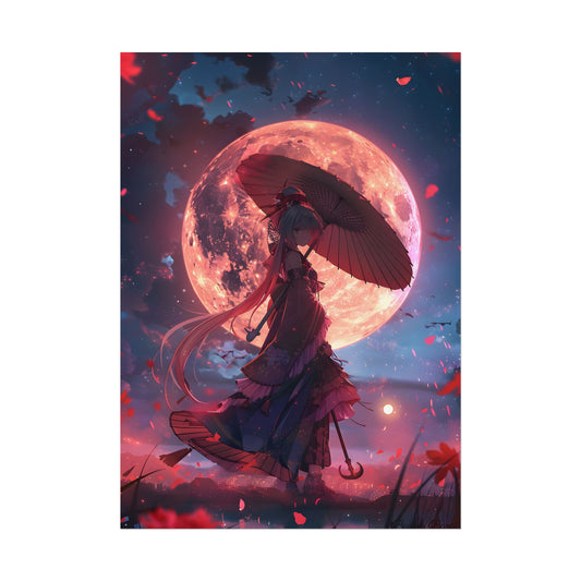 Retro Anime Girl with Umbrella: Rainy Day Artwork - Poster