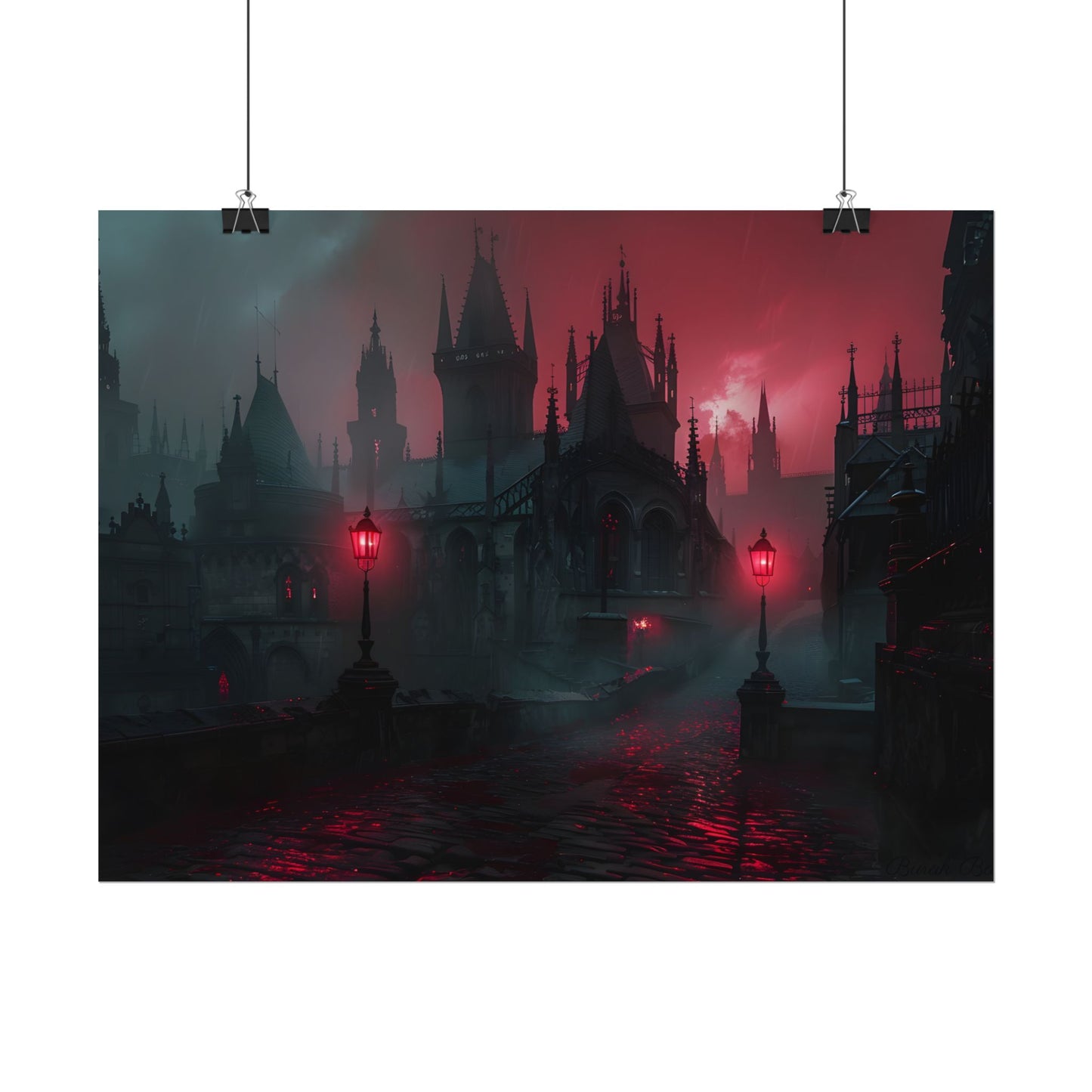 Dark Gothic Cityscape: Misty Twilight Artwork - Poster