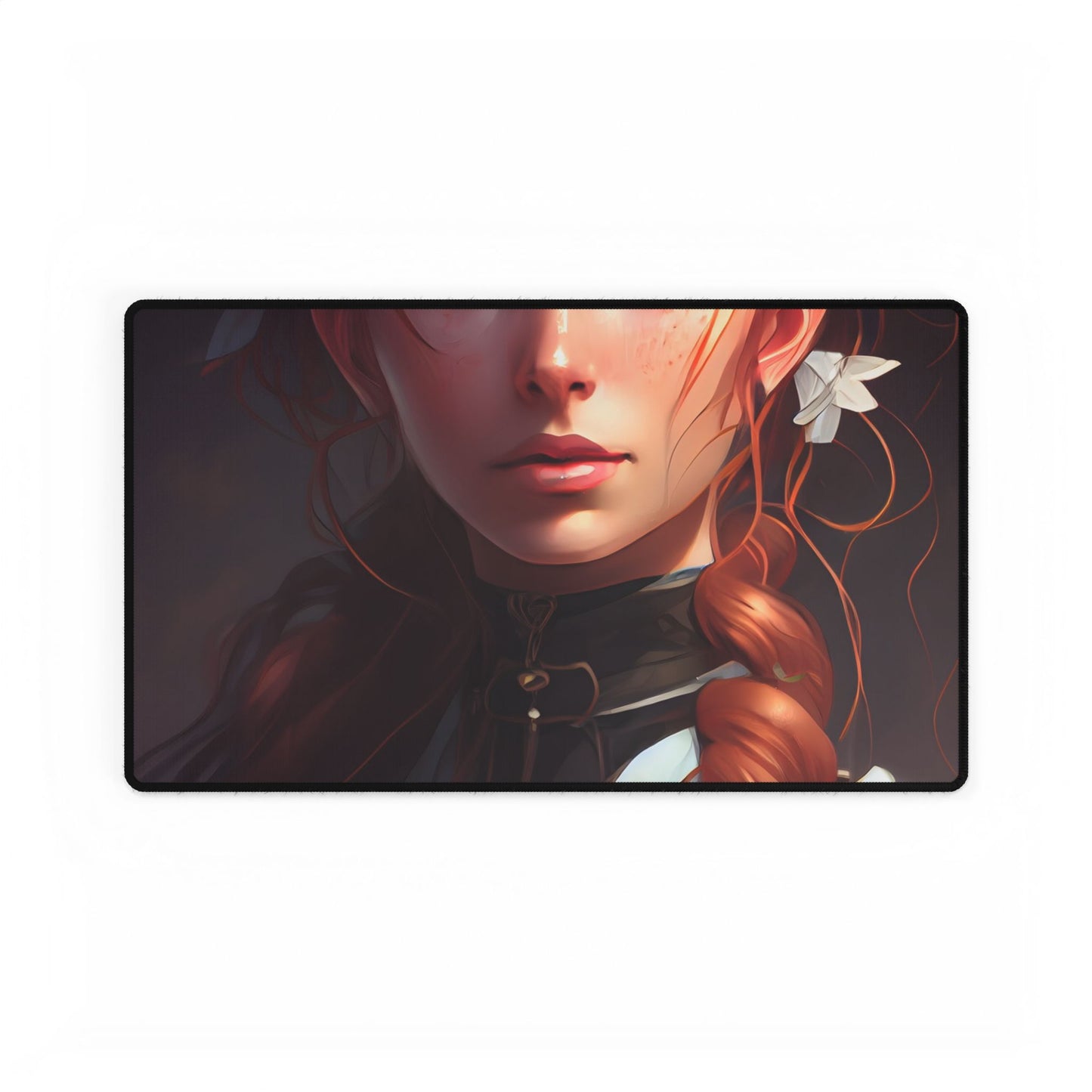 Elegant Redhead Portrait: Dark Background Artwork - Desk Mat