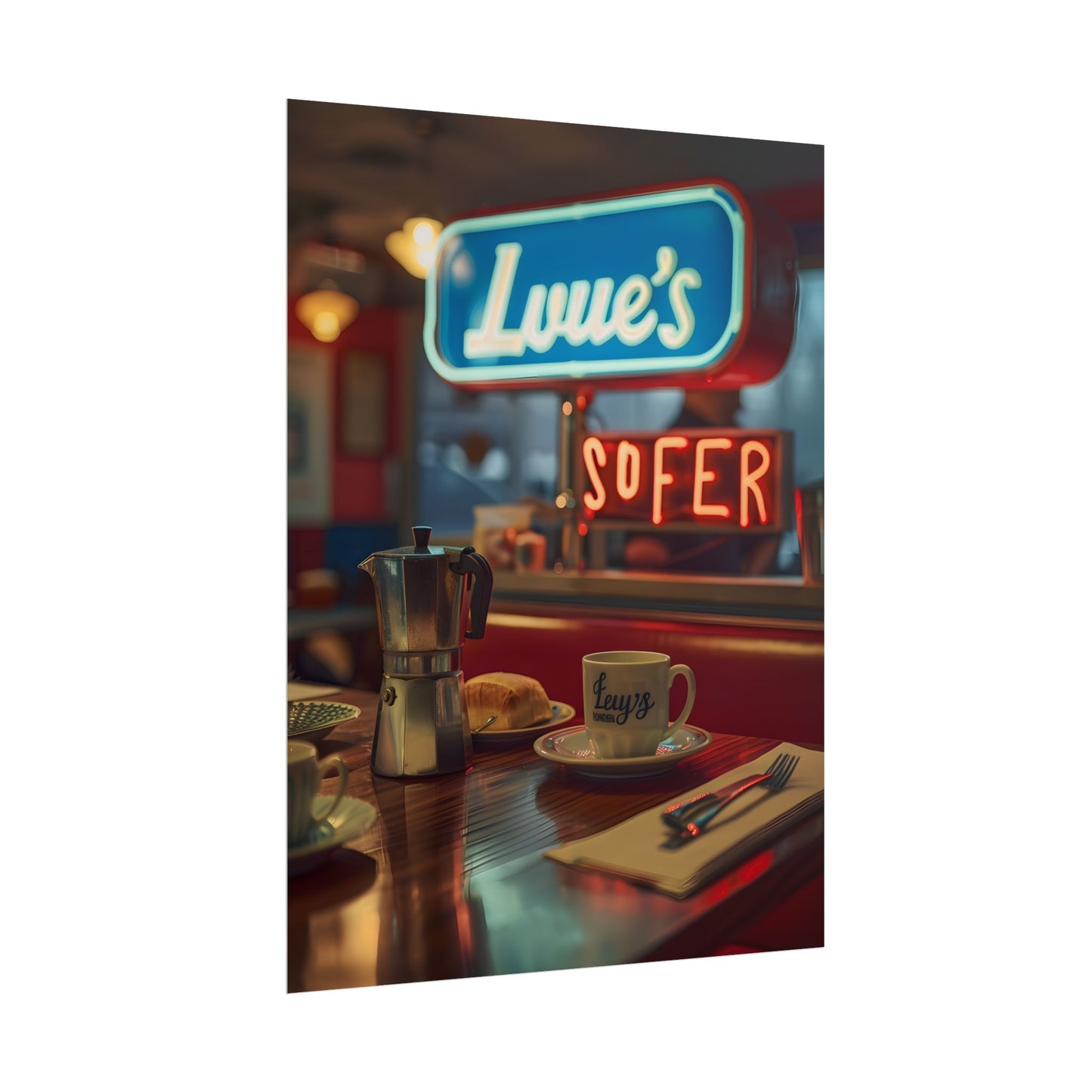 Retro Kitchen Diner Scene: Cozy Coffee Moment - Poster