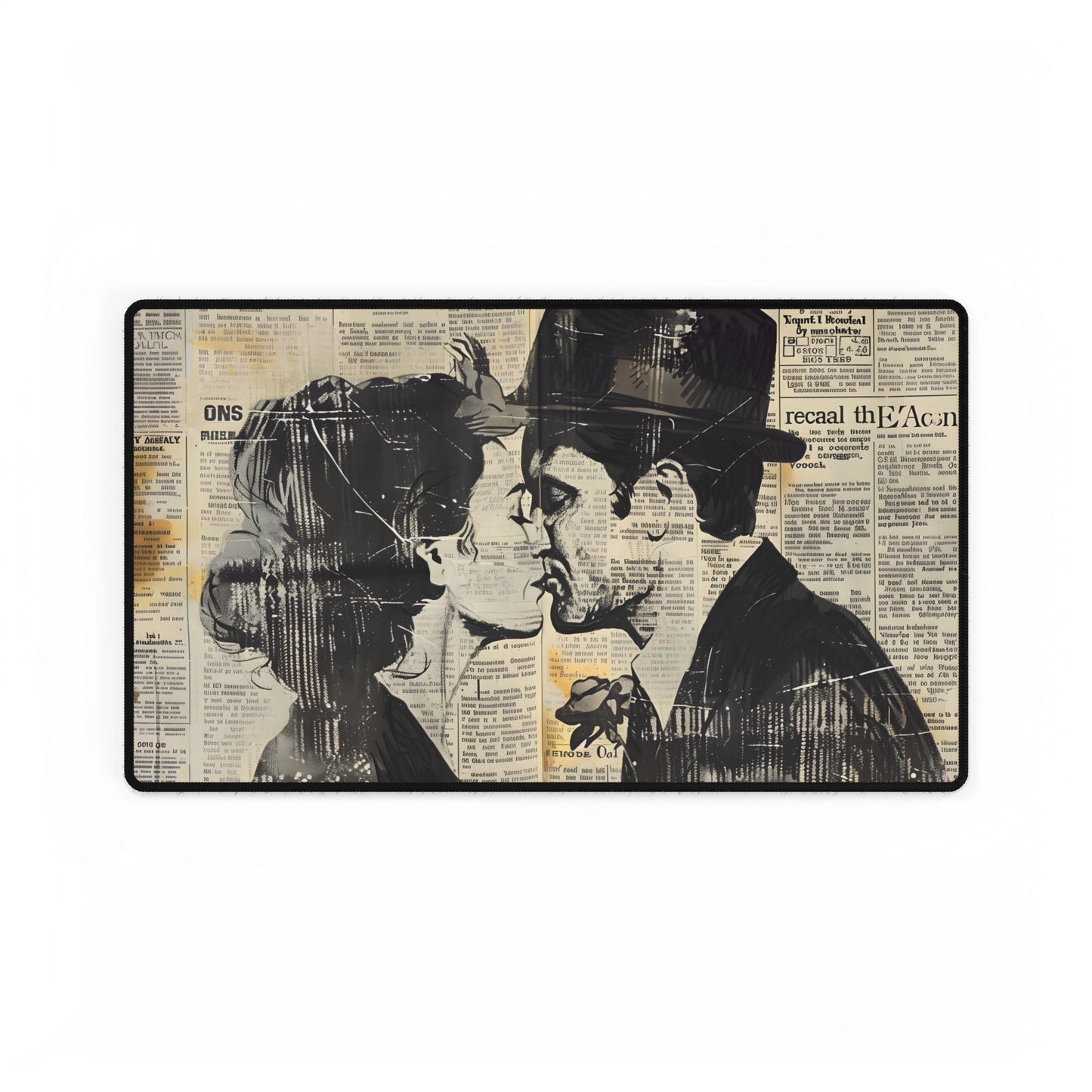 Vintage Romance Couples: Newsprint Artwork - Intimate Moments - Desk Mat