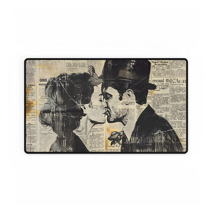 Vintage Romance Couples: Newsprint Artwork - Intimate Moments - Desk Mat