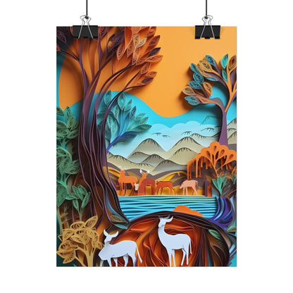 Vibrant African Landscape: Eye-Catching Paper Quilling Art - Poster