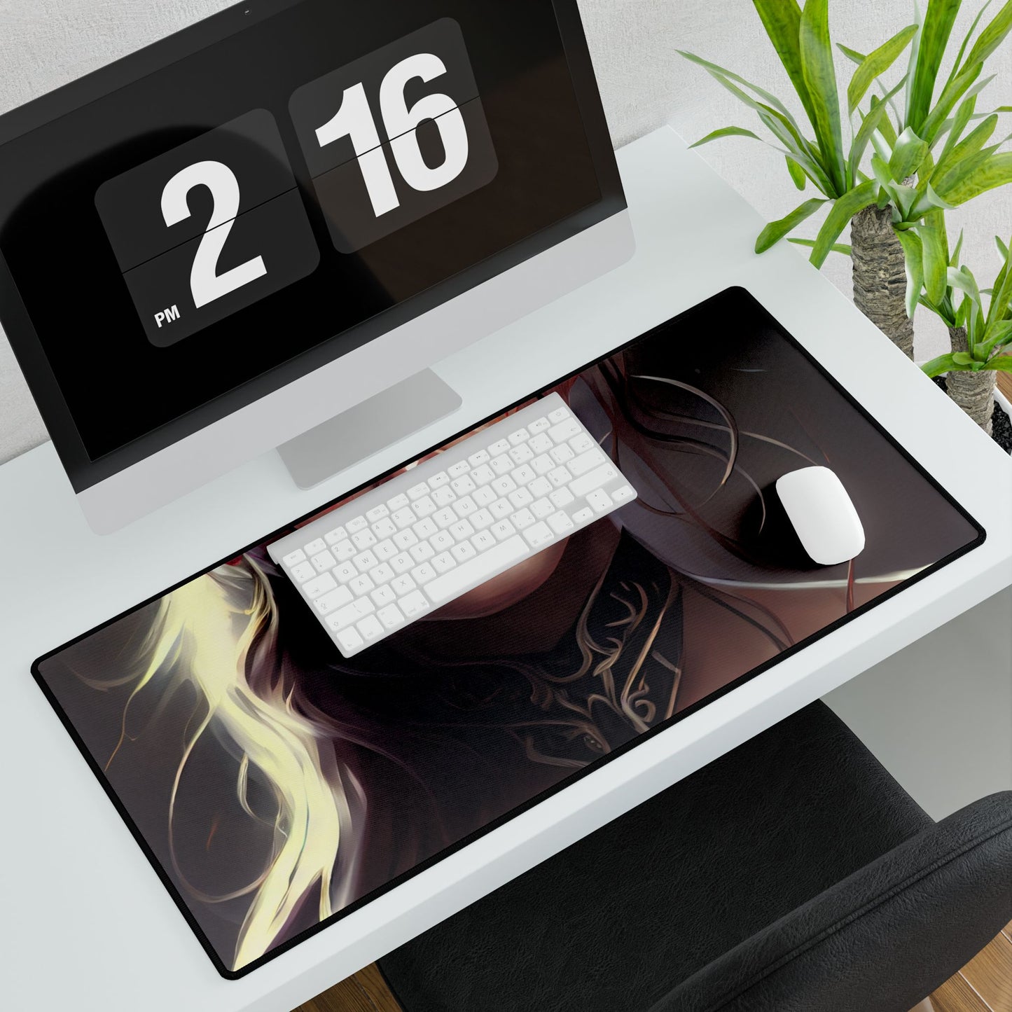 Stunning Female Portrait: Brown Hair Artwork in a Dramatic Style - Desk Mat