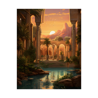 Desert Oasis at Sunset: Magical Desert Artwork - Poster