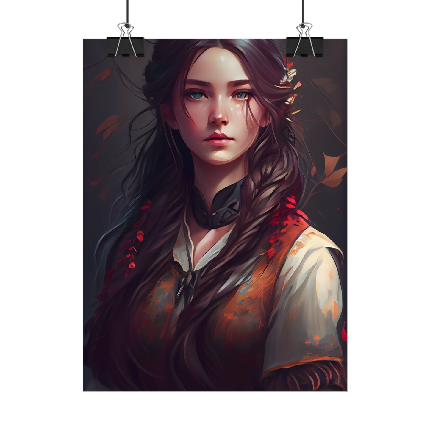 Vibrant Portrait: Brown Hair, Green Eyes Artwork - Poster