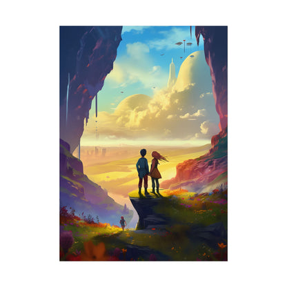 Nature's Friends: Girl and Boy on Meadow Hill - Poster